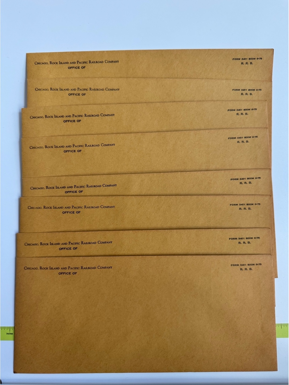 8 Vintage Chicago Rock Island & Pacific Railroad Company Office Envelopes - NOS